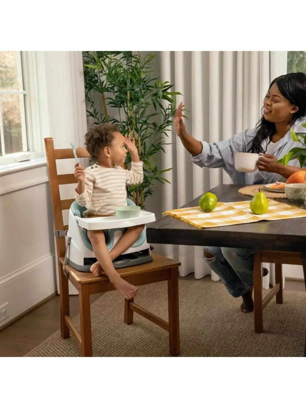 2-in-1 Baby Booster Feeding & Floor Seat with Self-Storing Tray - Mist Color